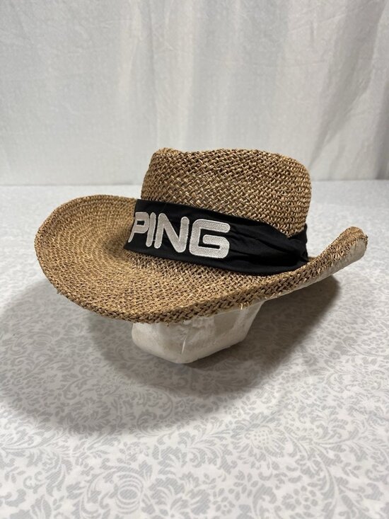 Ping Other - PING Golf Straw Hat USA Made L Embroidered Band Vintage Sun Fedora Mesh Karsten